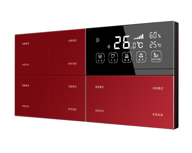 风尚灵动 3片12按键带温控（B22）二排8按键+温控正面红色连筋
