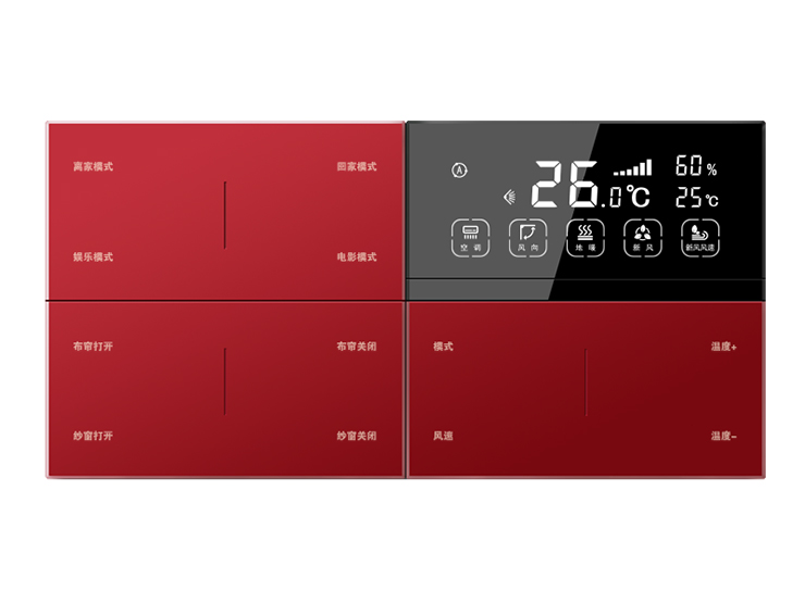 风尚灵动 3片12按键带温控（B22）二排8按键+温控正面红色连筋