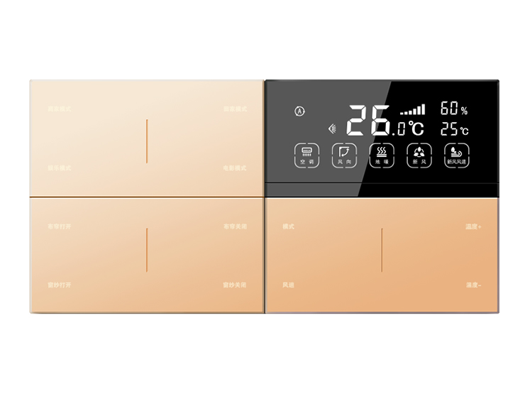 风尚灵动 3片12按键带温控（B22）二排8按键+温控正面金色连筋